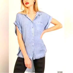Umgee Mineral Blue Denim Wash Button Down Tunic Size Medium